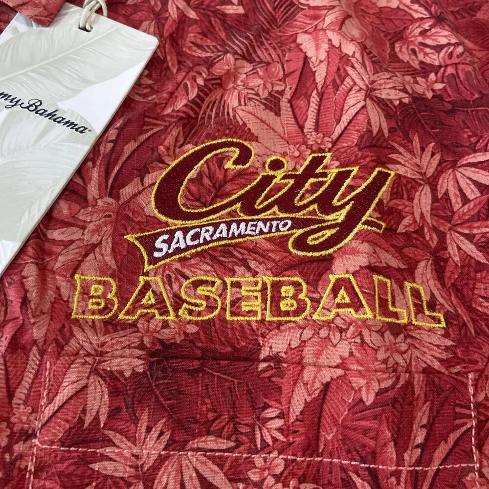 NWT Tommy Bahama Sport Jungle Shade Silk Sacramento City Baseball Red Large